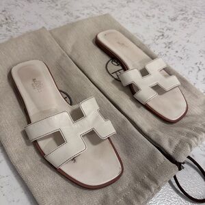 Hermes Cream Slide Sandals